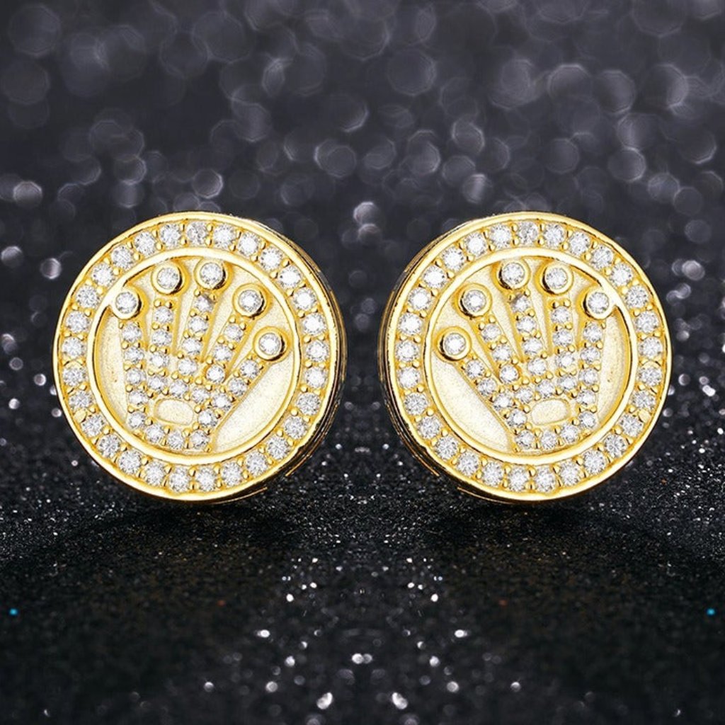 Mens 14k Gold Round 2ct Diamond Crown Earrings Guys 14 Karat Studs 2 Ct Jewelry